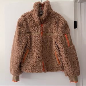 Urbancode Unisex Borg Bomber Jacket with Neon Trim Detail